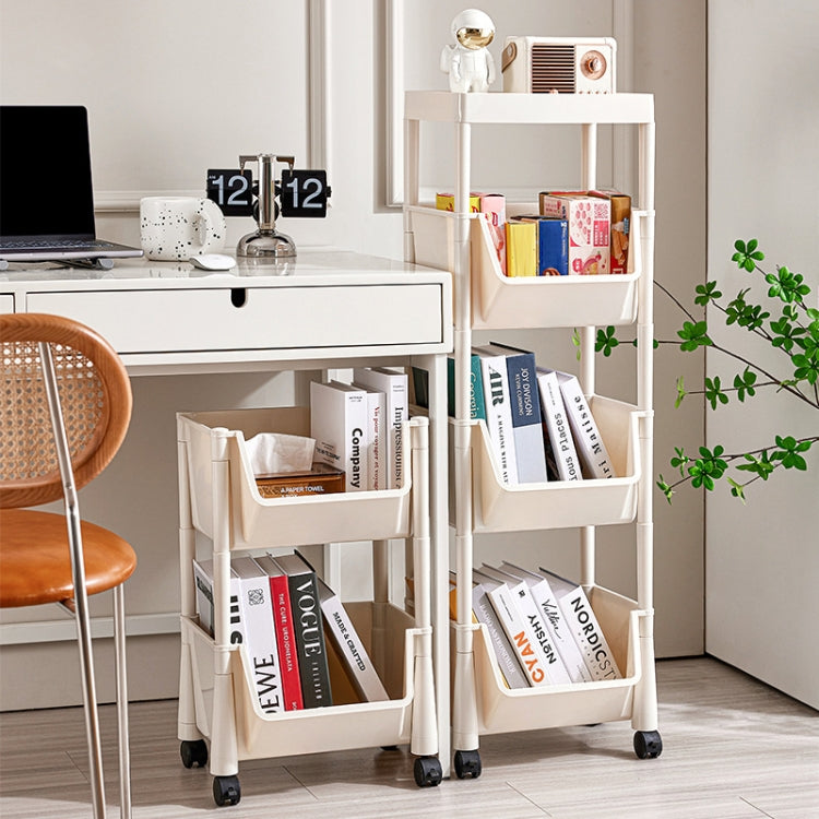 Household Movable Floor-Standing Trolley Bookcase Multifunctional Kitchen Bedroom Shelf With Wheels, 2 Layer With Lid, 2 Layer Without Lid, 3 Layer With Lid, 3 Layer Without Lid, 4 Layer With Lid, 4 Layer Without Lid